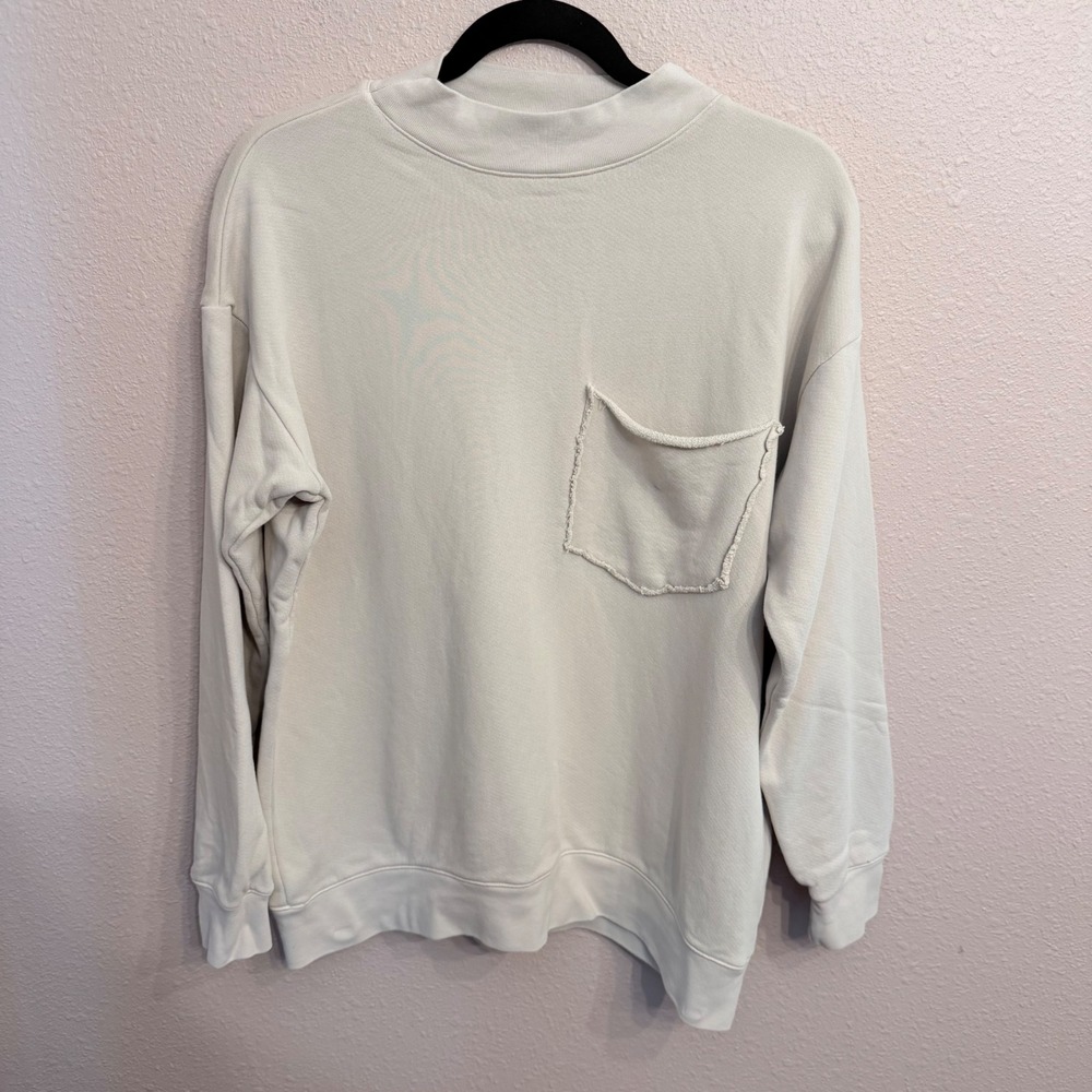 It is Well LA Women Cream Cotton Mock Neck Pocket Sweatshirt Small Made in USA